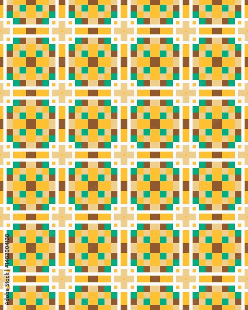 Geometric shapes create a visually striking pattern featuring squares and lines with bright yellow, teal, and brown tones for captivating decor Geometric shapes create a visually striking pattern featuring squares and lines with bright yellow, teal, and brown tones for captivating decor