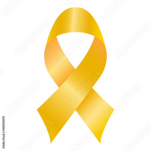 Yellow awareness ribbon symbol representing military support, bladder cancer, and health awareness campaign, vector illustration with transparent background