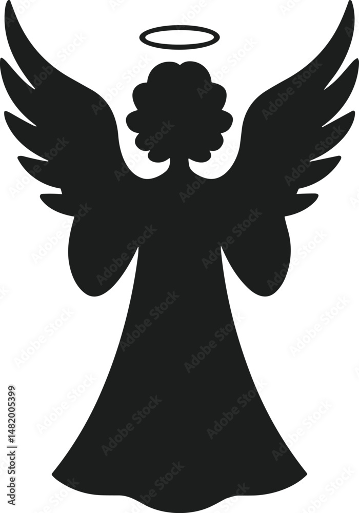 Fototapeta premium Christmas Angel Silhouette Vector – Elegant Holy Spirit with Wings and Halo