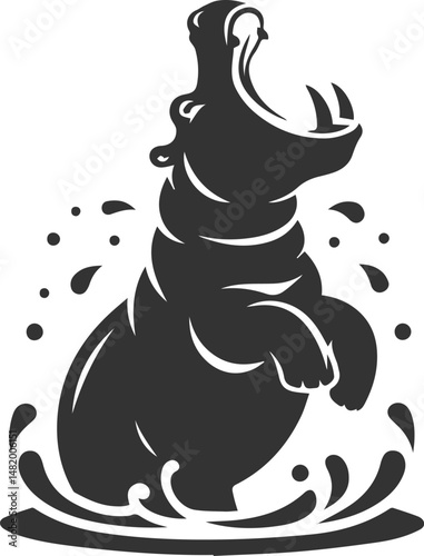 Big animal hippo vector silhouette isolated