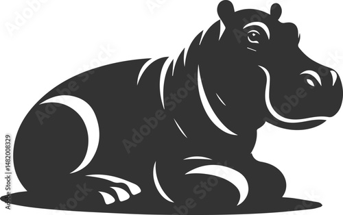 Big animal hippo vector silhouette isolated