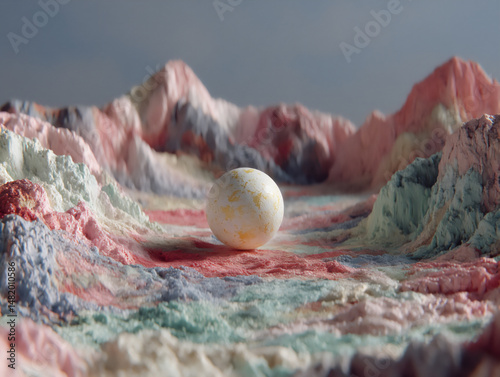 soft and abstract 3d rendering featuring pastel flowing lines in soft pink, mint, and lavender, a luminous sphere positioned off-center