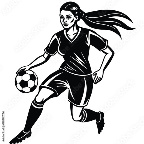 Female Soccer Player Illustration – Woman Kicking Football Clipart