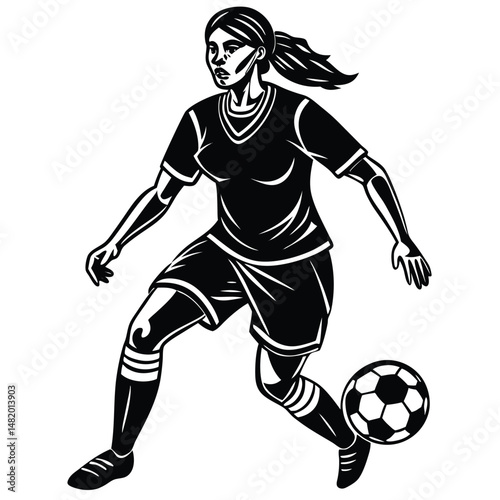 Female Soccer Player Illustration – Woman Kicking Football Clipart
