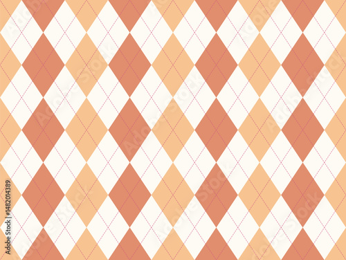 Elegant argyle pattern in warm peach and cream tones.  Perfect for backgrounds, textiles, and branding, this seamless design offers a sophisticated and timeless aesthetic.