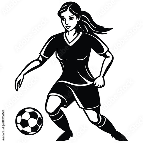 Female Soccer Player Illustration – Woman Kicking Football Clipart