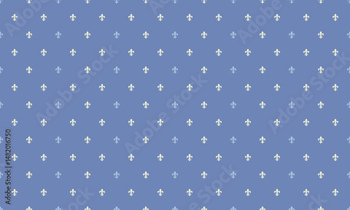 Elegant repeating pattern of subtle fleurdelis on a soft blue background.