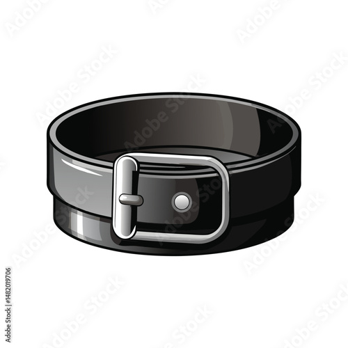 black leather belt with metal buckle rolled up on vector art illustration 