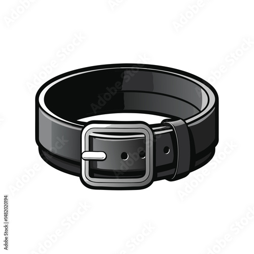 black leather belt with metal buckle rolled up on vector art illustration 