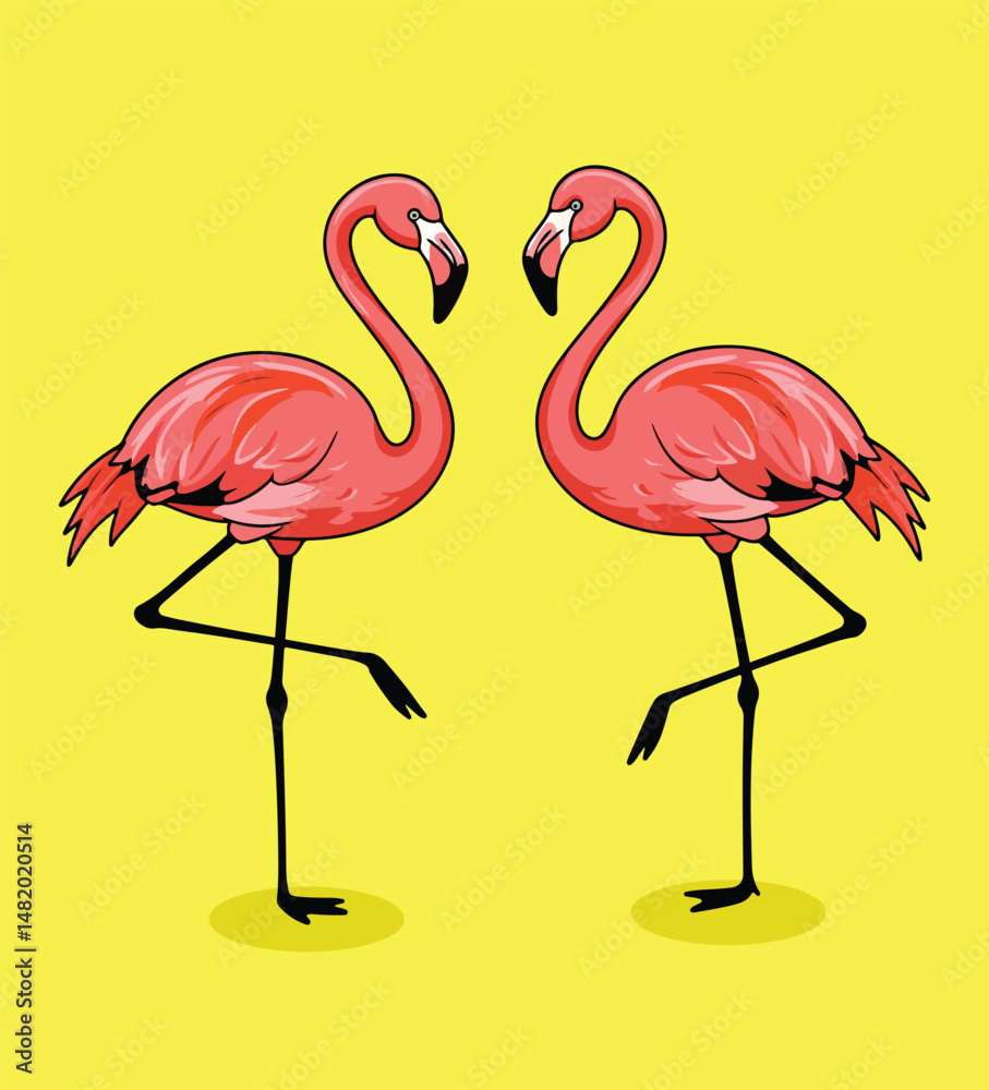 Obraz premium Tropical Flamingos Cute Bird Pair Vector Illustration