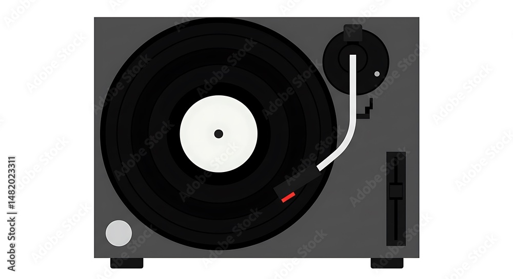 Obraz premium Playing Vinyl Record on Turntable Simple Illustration Style