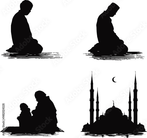  Muslim Prayer & Mosque Silhouettes - Islamic Vectors