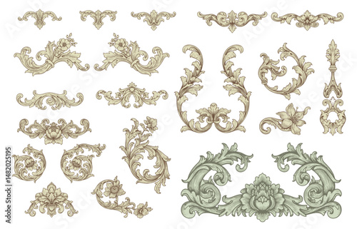 Vintage Baroque Victorian frame border flower pattern vector floral engraved scroll ornament leaf retro decorative design. filigree calligraphic heraldic shield swirl