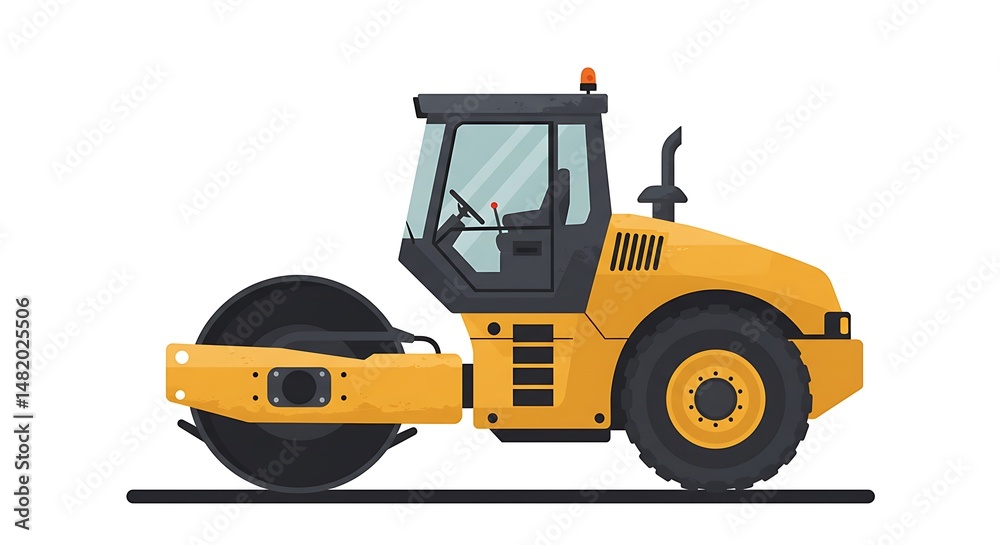 Fototapeta premium Road Roller Vehicle Illustration in Yellow and Gray