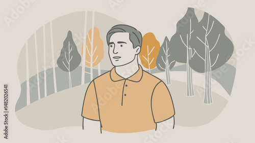 Contemplative Man in Autumnal Park. A Peaceful Scene