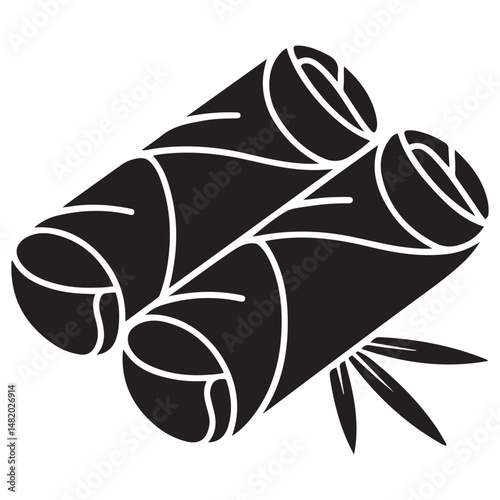 Two minimalist spring rolls, egg rolls, or cigars Vector black silhouette. with white background