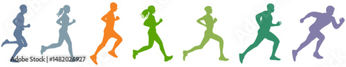 Set of Running person vector silhouette illustration isolated on white background