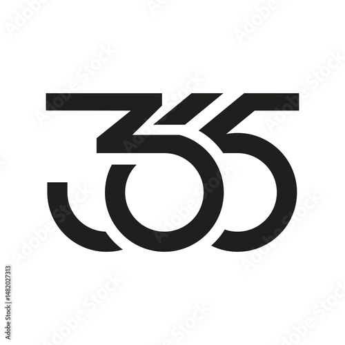 this picture is a design of a connected number 365 in flat style that looks nice in black color on a white background