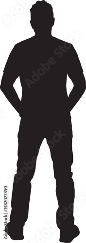 vector silhouette back view of standing man arms akimbo