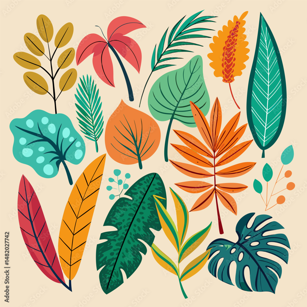 Fototapeta premium Vibrant Tropical Leaves Botanical Illustration