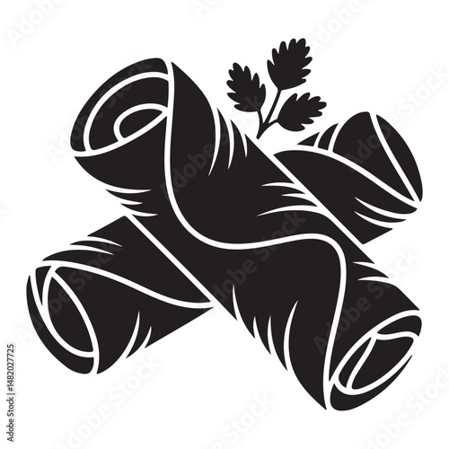 Two minimalist spring rolls, egg rolls, or cigars Vector black silhouette. with white background