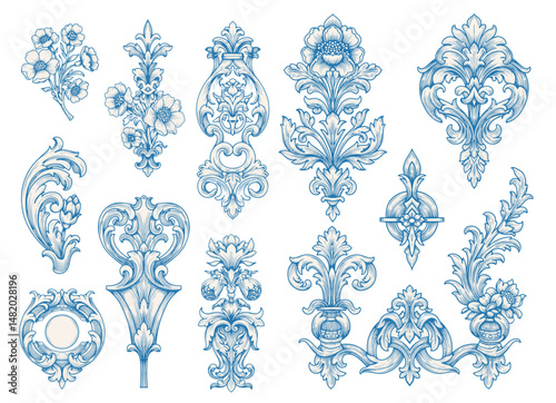 Vintage Baroque Victorian frame border flower pattern vector floral engraved scroll ornament leaf retro decorative design. filigree calligraphic heraldic shield swirl