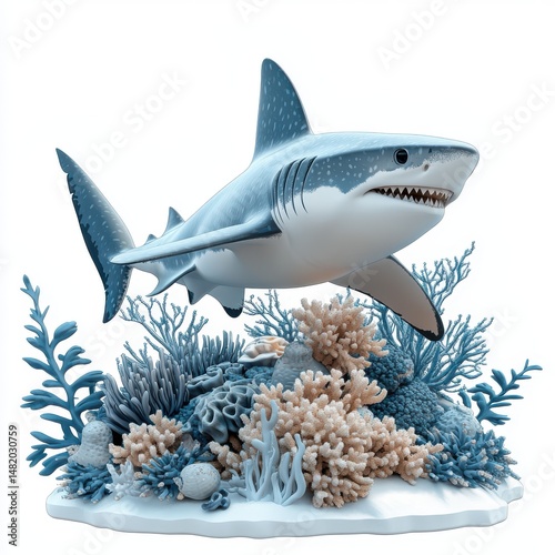 Wallpaper Mural Great White Shark above Coral Reef 3D Render Torontodigital.ca