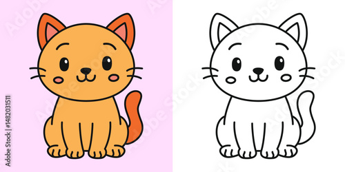Cute cat cartoon character coloring page vector illustration