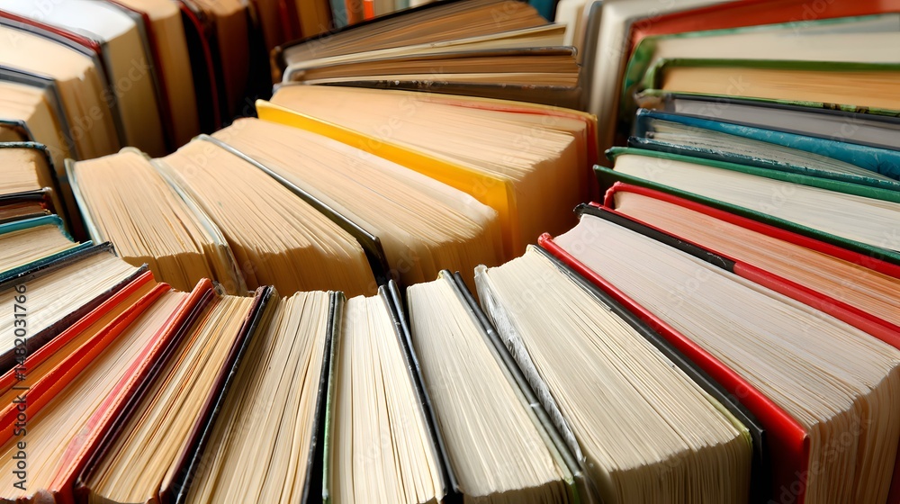 Obraz premium to different pages arranged in a spiral pattern on a library floor