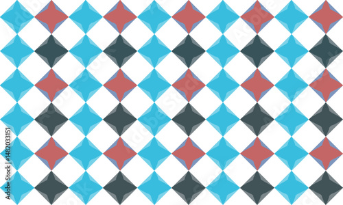 Pink blue vertical strip pattern with diamond star flower asterisk pattern on white background as seamless repeat style replete image design for fabric printing, star diamond pink blue checkerboard