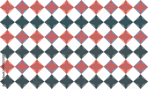 Pink blue horizontal strip pattern with diamond star flower asterisk pattern on white background as seamless repeat style replete image design for fabric printing, star diamond pink blue checkerboard