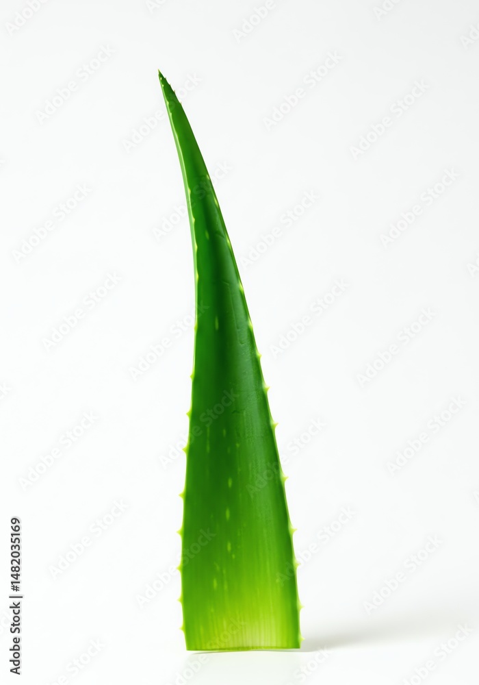 Fototapeta premium Single Green Leaf Standing Upright on White Background