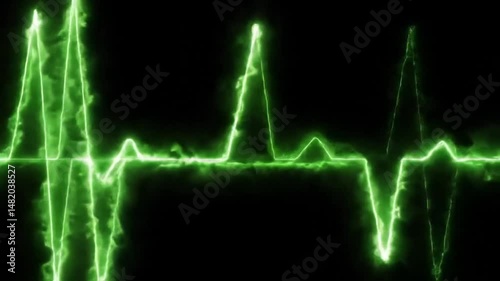 Green glowing heart rate monitor line on black background