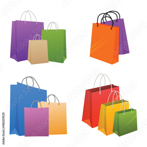 Collection of colorful shopping bags for retail and purchases