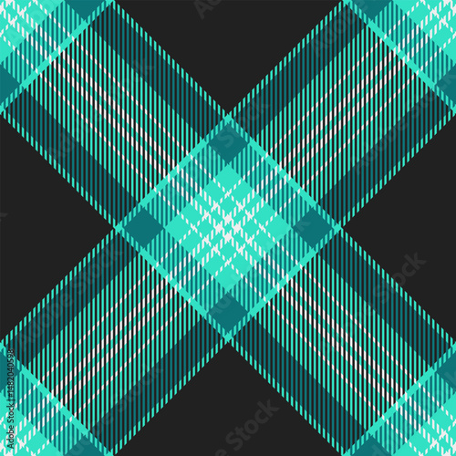 Fur texture fabric plaid, loft background tartan seamless. Table cloth check pattern textile vector in black and teal colors.