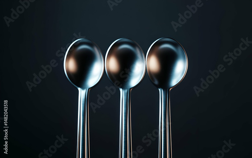 Three shiny stainless steel spoons arranged in a row against a dark background, showcasing their elegant design.