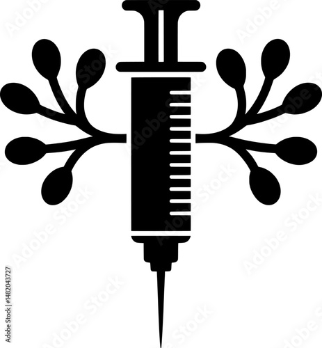 the syringe transformed into a tree silhouette for medicine and natural harmony
