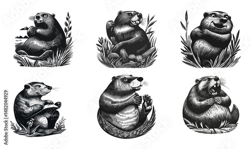 Playful and Charming Animal Illustrations Featuring Beavers and Rodents