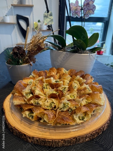  Savory Pastry on Wooden Board