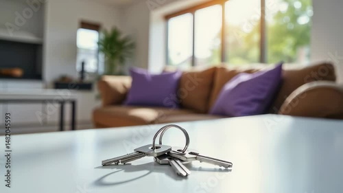 New Beginnings: Silver Keys on Table in Modern Home Interior