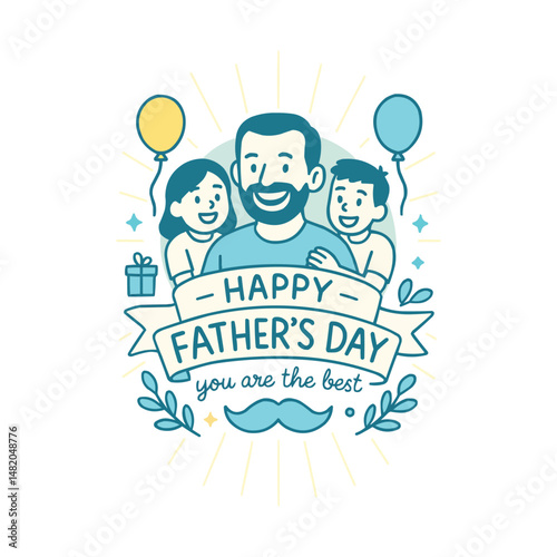 Happy Father's Day Illustration with Children Art & Illustration