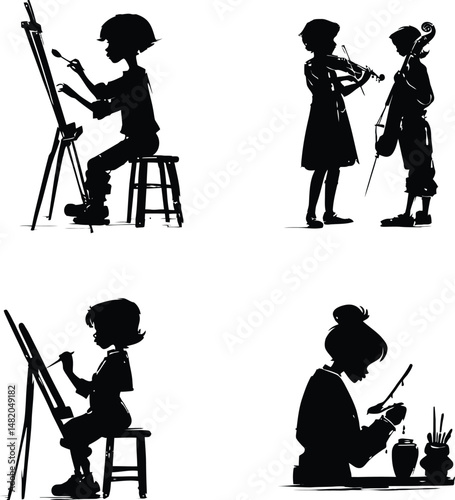 Arts & Music Education Silhouette Vectors - Painting & Instruments