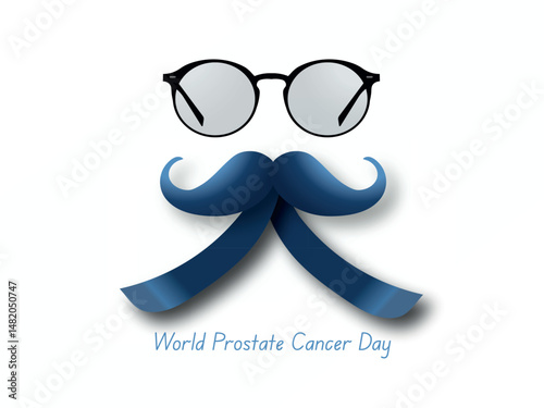 Blue ribbon forming mustache and glasses for prostate cancer awareness