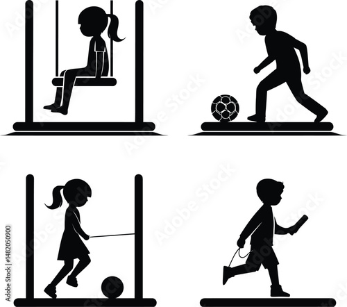 Playground Activities Silhouette Vectors - Children Playing