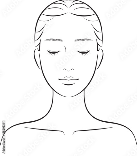 スキンケア・美容系に使える女性イラスト（目を閉じている）