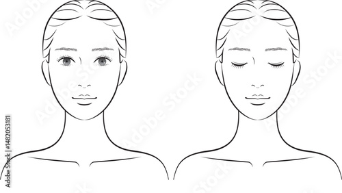 スキンケア・美容系に使える女性イラスト（正面・セット）