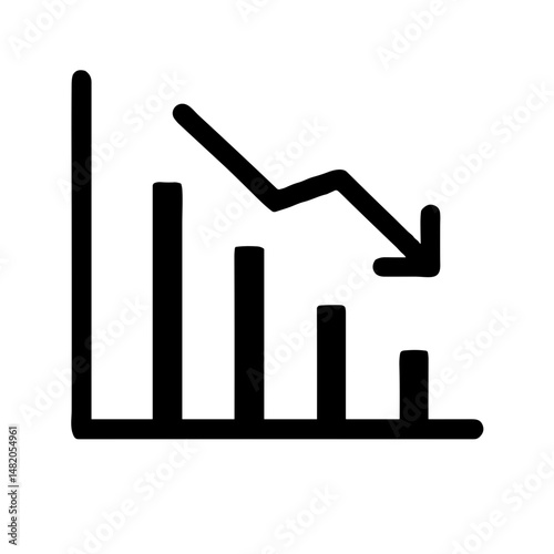 Declining graph icon with downward trend illustration on white background