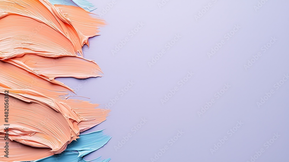 Fototapeta premium Vibrant abstract painting with overlapping brushstrokes in shades of orange pink and turquoise creating a dynamic and visually striking composition