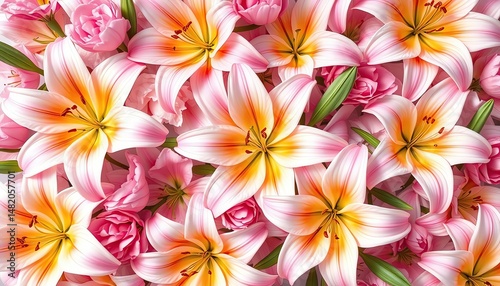 Stunning Pink and Orange Lilies and Tulips Floral Arrangement Close Up