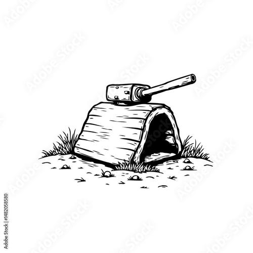 Stylized monochrome sketch of a whimsical, organic armored vehicle concept